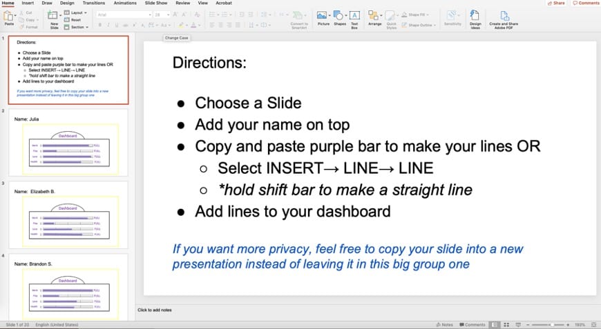 Screenshot for creating a group presentation.