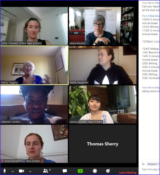 Screenshot of participants in a writing retreat on zoom.
