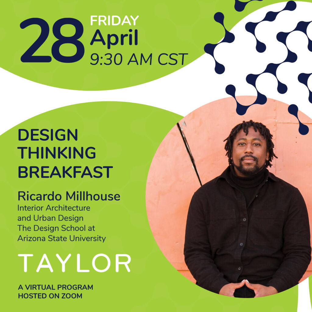 A photo of Ricardo Millhouse, the facilitator of the April 2023 Design Thinking Breakfast at the Taylor Center Friday April 28, 2023