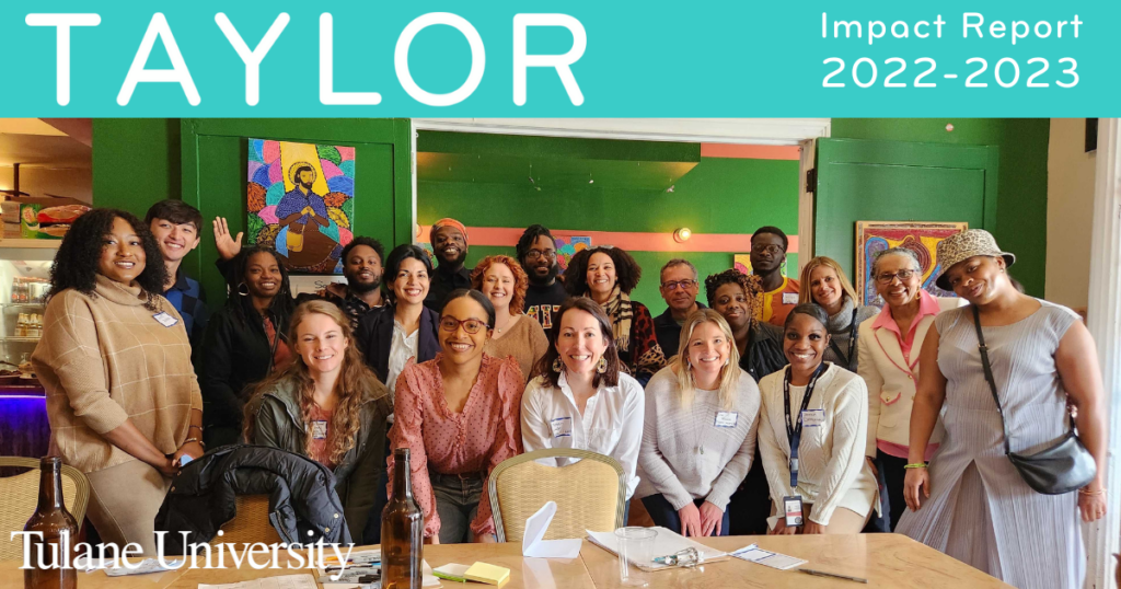 Cover of the Taylor Impact Report 2022-23 Featuring an image from a Design Thinking Event called Voices at the Table